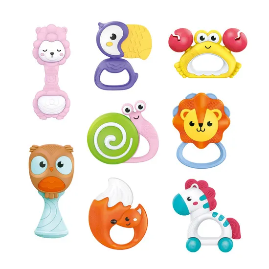 Wholesale Montessori Animal Model Baby Rattles Plastic Baby Sensory Teether Ring Toys