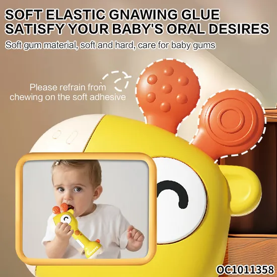 Wholesale Montessori Musical Rattle Sand Giraffe Soft Baby Teether Silicone Chewing Toy