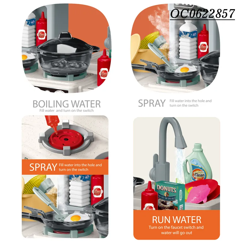 Wholesale Pretend Play Big Size Electric Spray Light Sound Children's Plastic Kitchen Set Toy for Kids