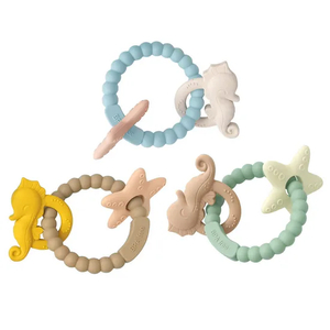 Wholesale Montessori Lovely Rubber Sensory Teether Silicone Baby Teethers Rings Rattle Toys