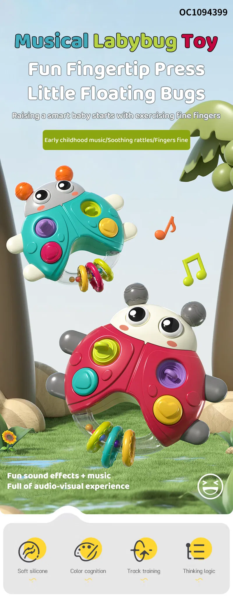 Push Pull Finger Training Handheld Electronic Games Silicon Toys Rattle Animals for Baby Hand Eye Coordination Toy with Light Sound