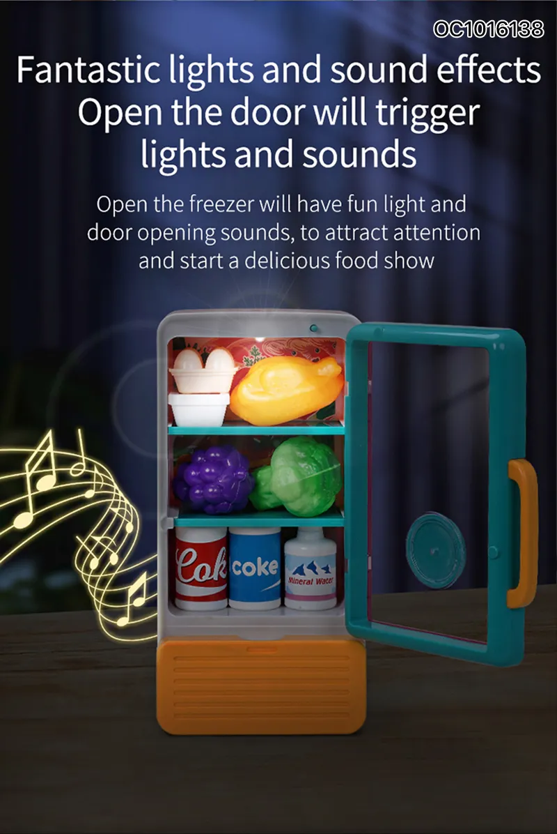 Simulation Food Plastic Toy Electric Mini Refrigerator Pretend City Play Houses with Supermarket Shopping Cart for Kids Children