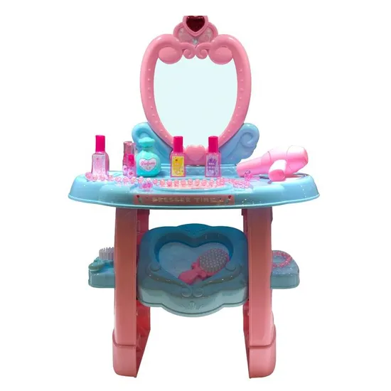 Wholesale Girls Plastic Beauty Fashion Cosmetic Mirrored Dressing Table Pink Kids Play Makeup Toy