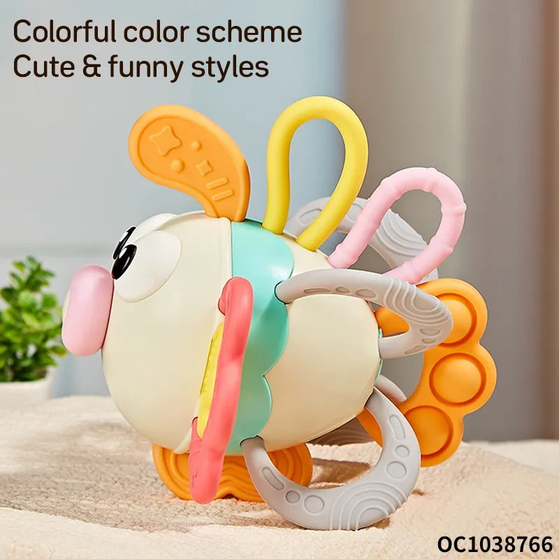 Wholesale Lovely Cartoon Design Baby Comfort Soft Rubber Handeye Teether Silicone Baby Toy