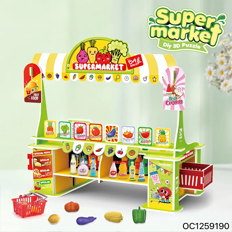 3D Cardboard Building Puzzle Boy and Girls Child Mini Supermarket Shelf Toy Checkout Counter Kitchen Set Toys for Kids