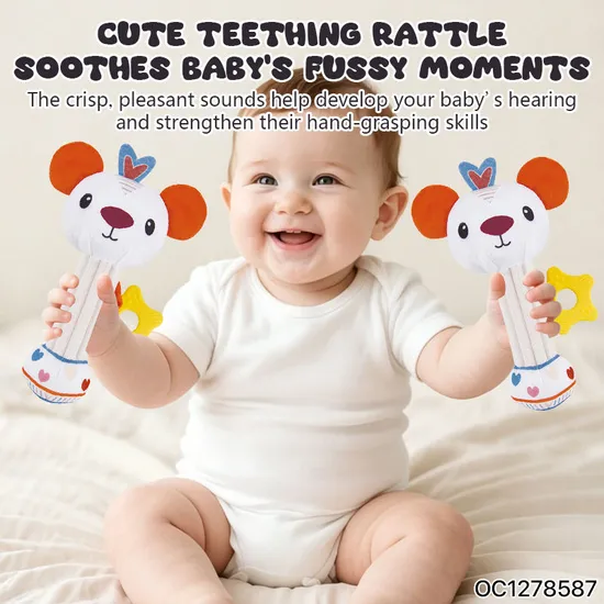 Wholesale Educational Lovely Funny Cute Shaking Hand Bells Soft Teether Rattles Educational Soothing Toy