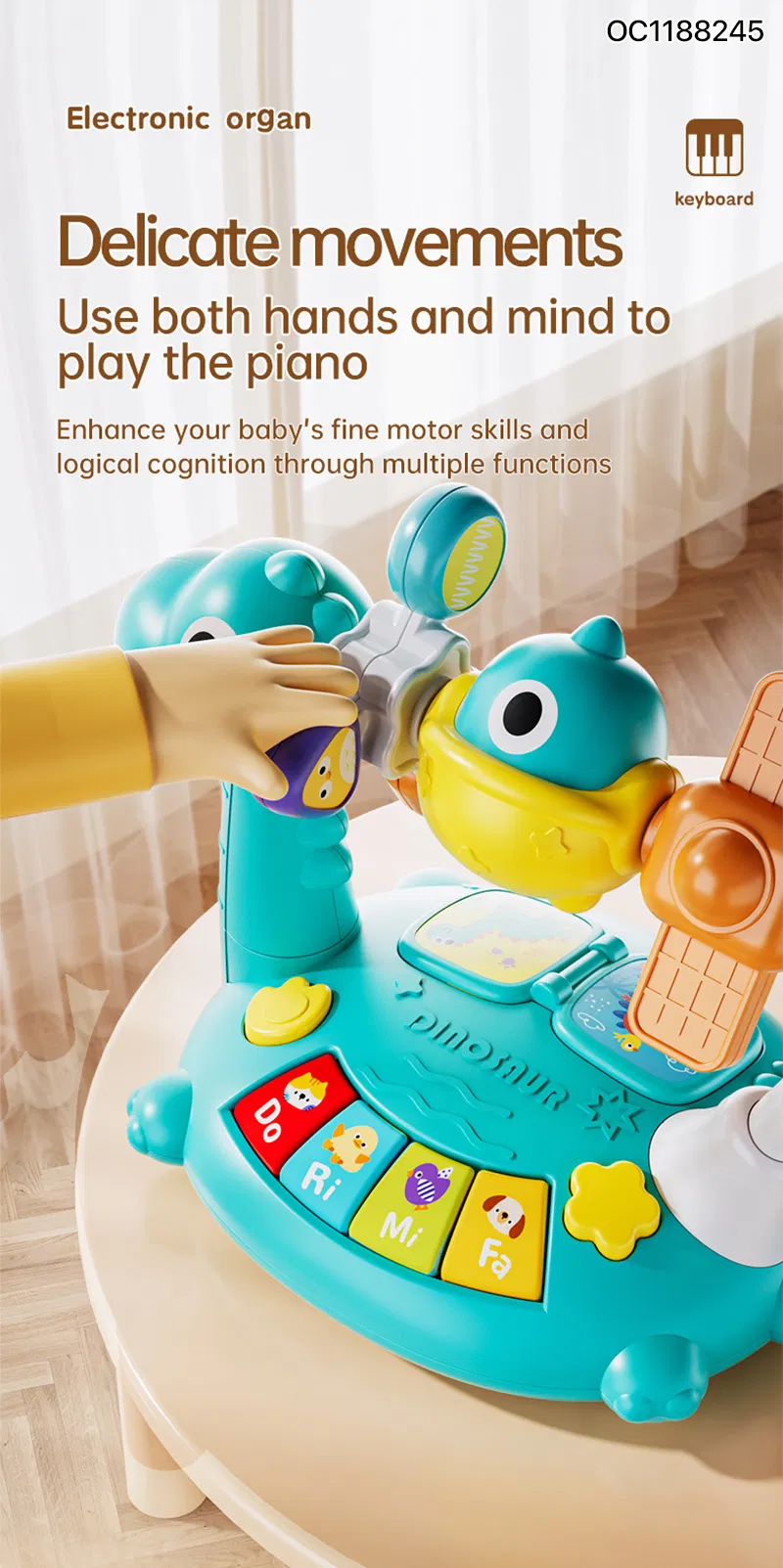 Wholesale Cartoon Dinosaur Design Music Baby Plastic Animal Sound Electronic Small Piano Education Rainbow Keyboard Toy
