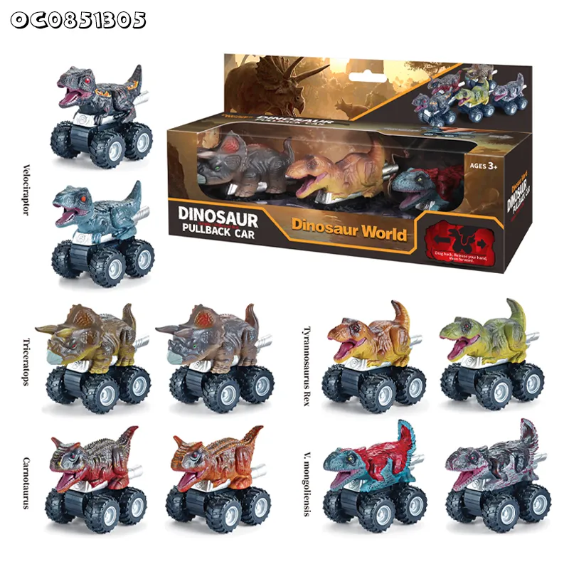 Wholesale Children 3 Pieces Dinosaur Miniature Dinosaur Shaped Model Toy Pullback Cars