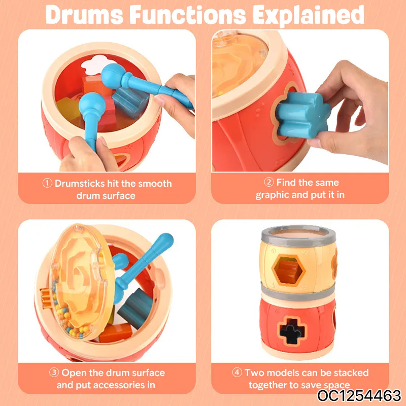 Wholesale Children Happy Musical Toys Educational Hand Bells Rattle Drum
