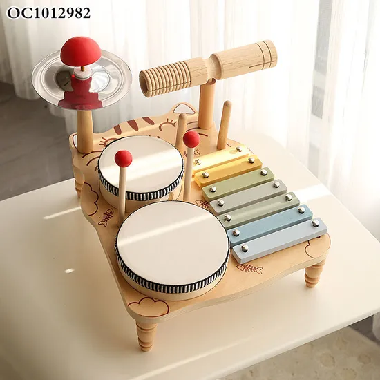 Wholesale Baby Education High Quality Keyboard Kids Wooden Sensory Musical Instrument Drum Toy