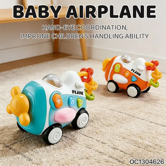 Wholesale Educational Custom Baby Sensory Toy Training Trending Musical Free Wheel Plastic Car Plane Toy for Baby