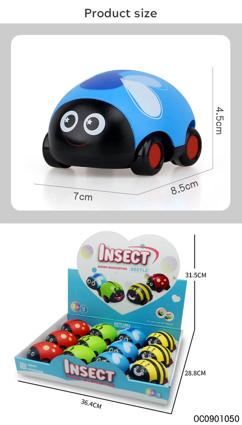 Wholesale 12PCS Plastic Insects Mini Double Pull Back Diecast Cute PC Model Toy Car for Baby Play