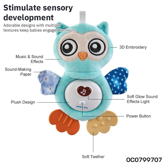 Wholesale Stuffed Baby Gift Large Sleeping Soothing Plush Big Eyes Owl Toy Sensory Baby Toys Doll with Light and Sound