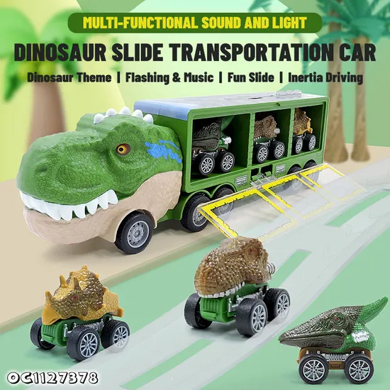 Wholesale Plastic Children Dinosaur Education Friction Truck Car Track Carrier Toy with Light