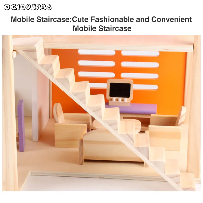 Wholesale Montessori Miniature Wooden Furniture DIY Doll House Family Pretend Set Toy Dollhouse for Children