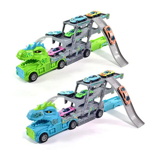 Wholesale Diecast Foldable Trucks Dinosaur Racing Rail Car Funny Track Alloy Car PVC Dinosaur Toys Set