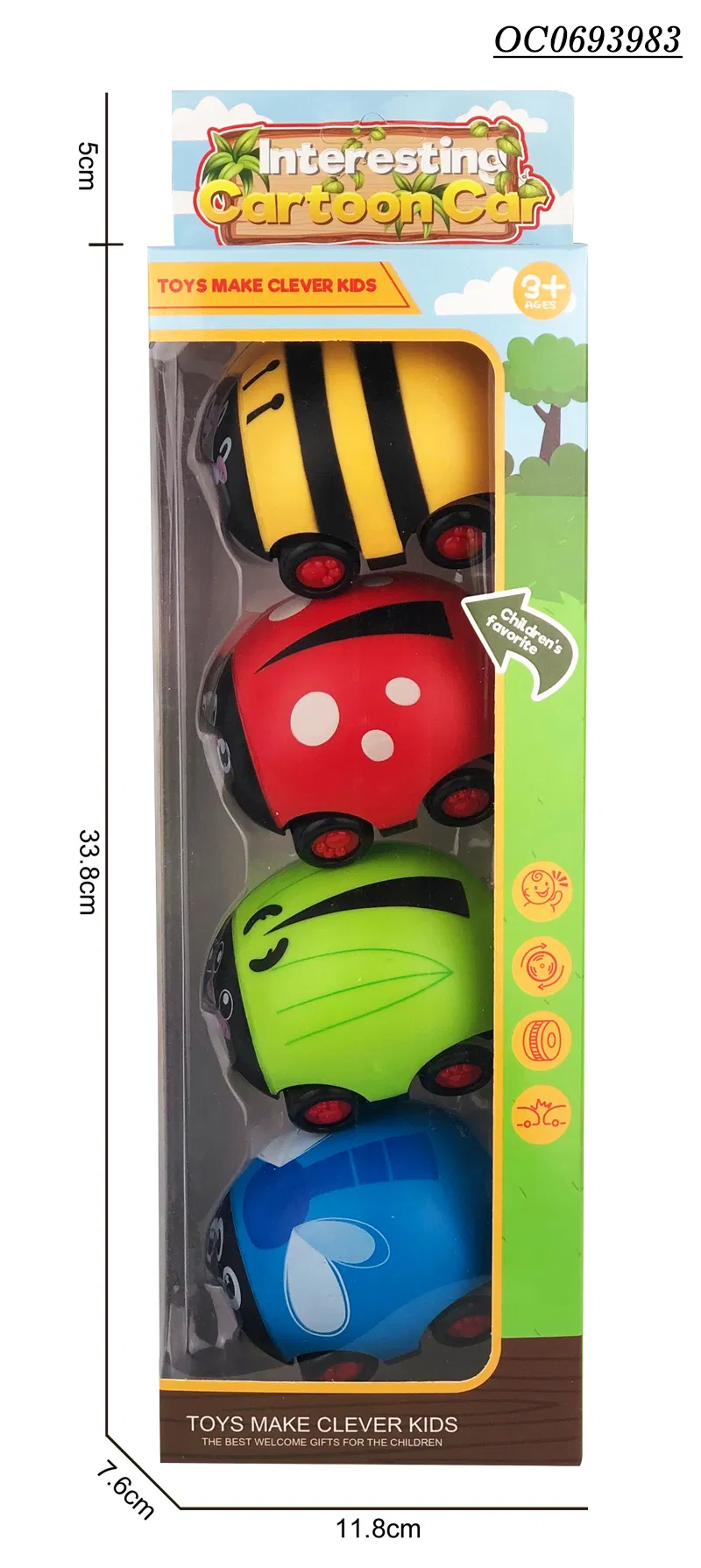 Wholesale 4 Pieces Cartoon Pull Back Cartoon Cute Small Cars Baby Toy Set for Kids