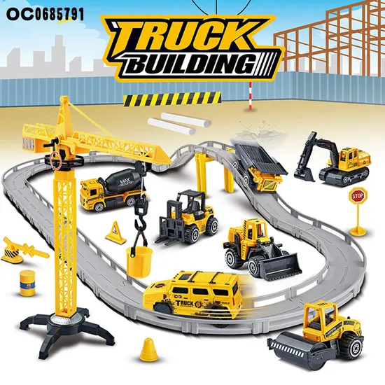 Mini Construction Dump Truck Race Diecast Car Track Toy Rail Car with Track Toy for Boys