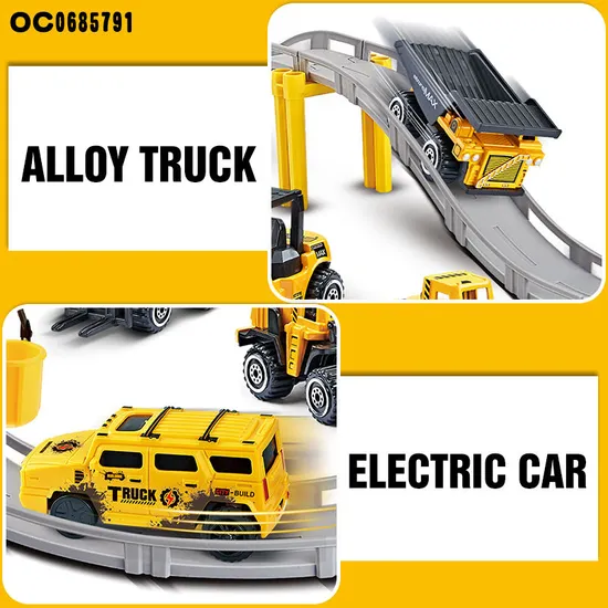 Mini Construction Dump Truck Race Diecast Car Track Toy Rail Car with Track Toy for Boys