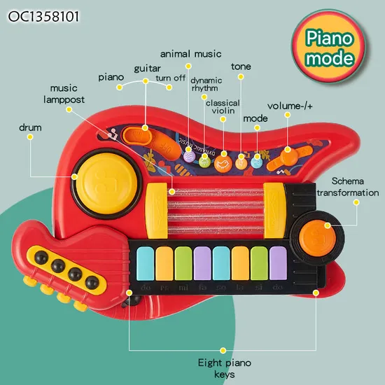 Wholesale 2 in 1 Sensor Interactive Portable Electronic Piano Keyboard Guitar Musical Instruments Toy for Kid with LED Light Music
