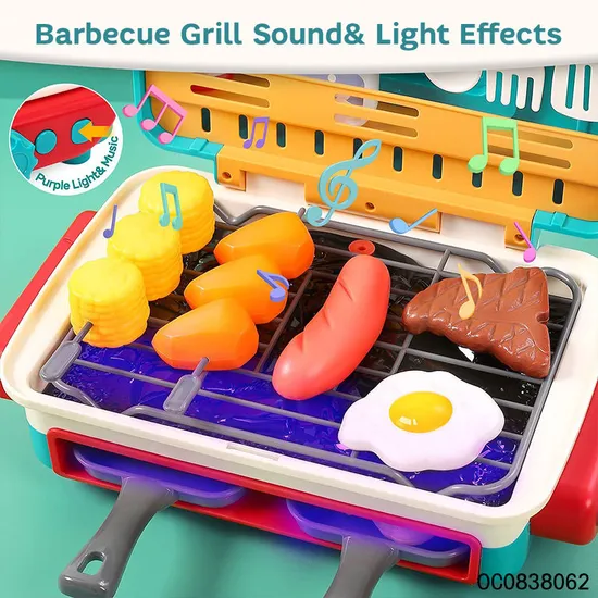 Wholesale Simulation Cooking Kids Barbecue Grill Spray Kitchen Toys Plastic Children House Role Play Set with Food