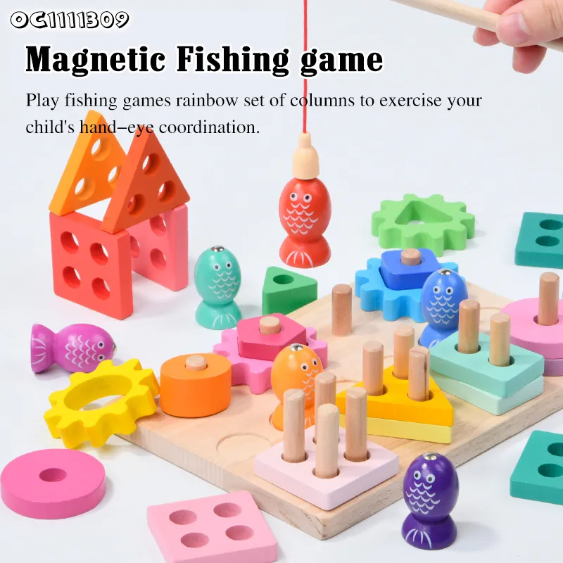Wholesale Wooden Learning Building Block Matching Puzzle Baby Brain Fishing Games