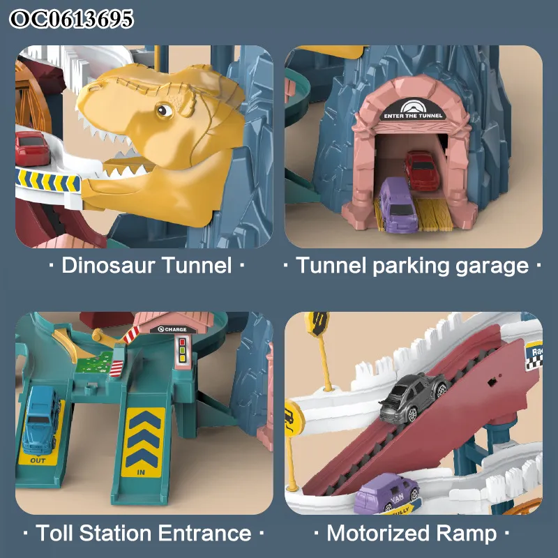 High Quality Kid Pretend Play Dinosaur Winding Mountain Highway Track Car Educational Game Set DIY Dinosaur Rail Parking Lot Toy