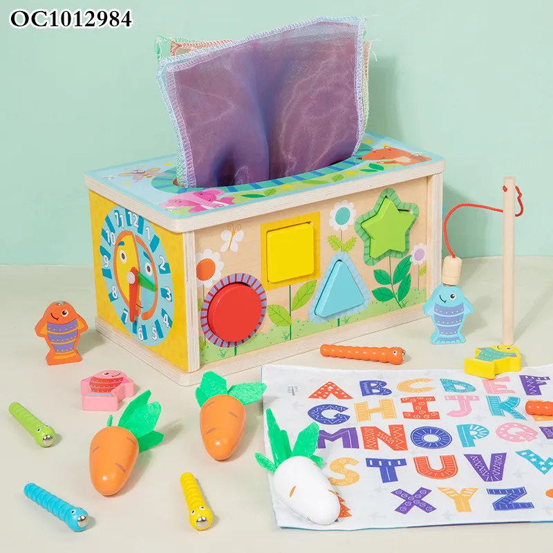 Wholesale Montessori Plastic Educational Wooden Puzzle Activity Fishing Baby Box Toy