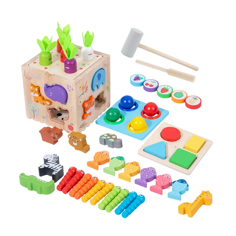 Wholesale Educational 6in1 Wooden Activity Busy Magic Montessori Baby Cartoon Animal Cognitive Learning Toy