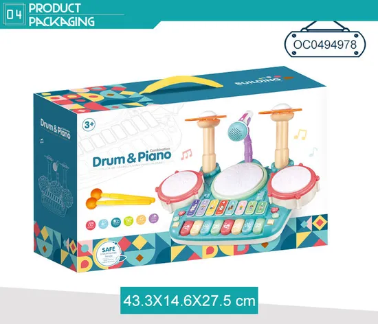 Wholesale Kids Plastic Electronic Drum Set Toy Instrument Rainbow Musical Keyboard