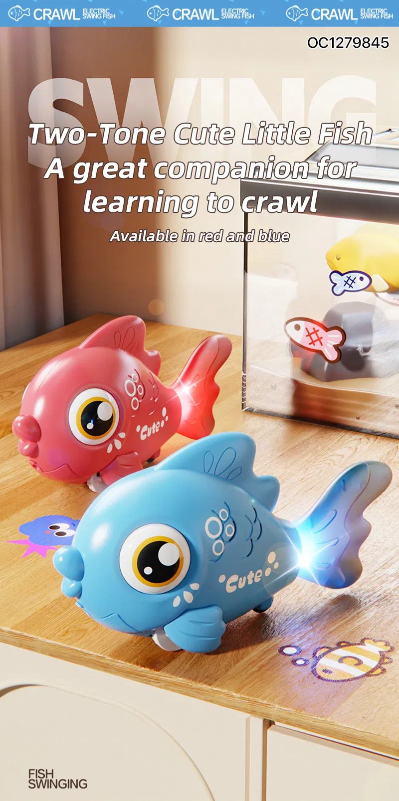 Wholesale Plastic Electric Popular Lighted up Baby Sensory Battery Operated Animal Toys Fish for Baby