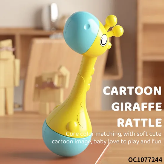 Custom Cartoon Giraffe Roly Poly Toy Plastic Shaker Sand Hammer with Bell Sound Cheap Musical Noise Maker Rattle Toy for Baby