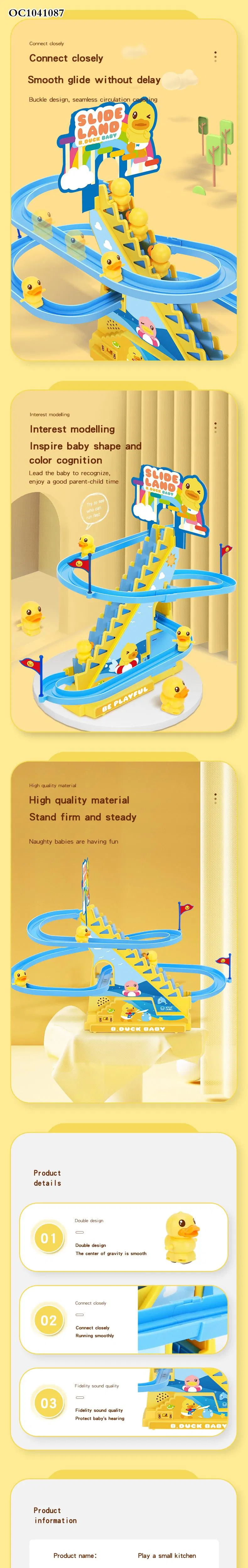 Hot Sell Little Yellow Duck Goes up The Stairs and Down The Slide Electric Duck Track Music Lights Children's Toys
