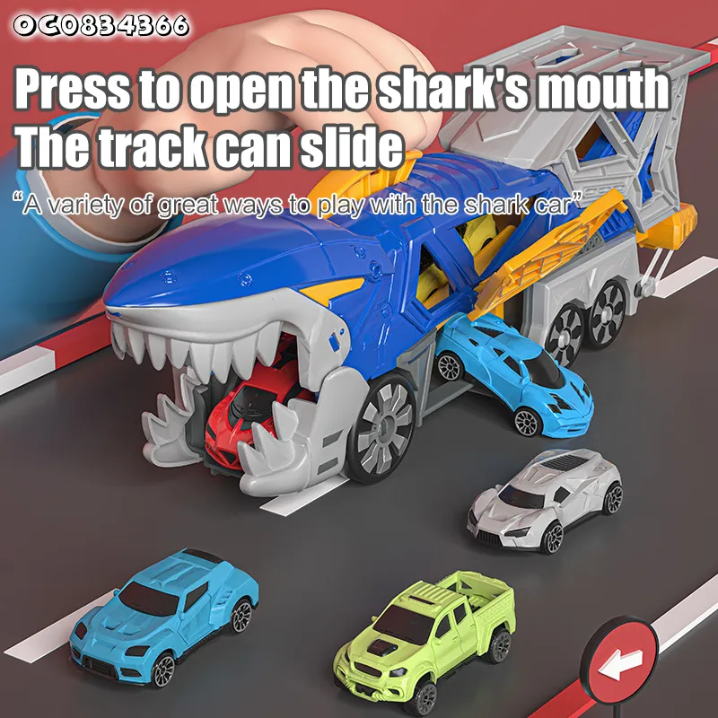 Children Indoor Toys New Design Sliding Tracks Catapult Shark Car Model Kit Toy with Mini Cars Wholesale