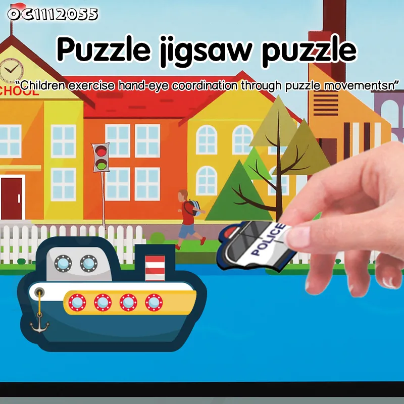 Wooden Fun Learning Educational Floor Cartoon Traffic Jigsaw Puzzles Car Kids Toys for Children