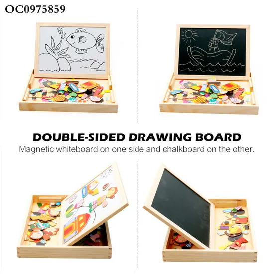 2in1 Drawing Black Board Wooden Toys Montessori Magnetic Jigsaw Puzzle Children's Intelligence Early Education Toy