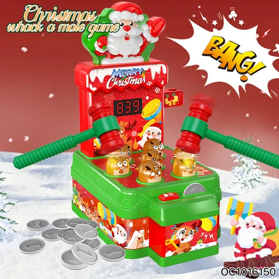 Christmas Kids Games 2 Players Whack a Mole Hammer Toy with Light and Music