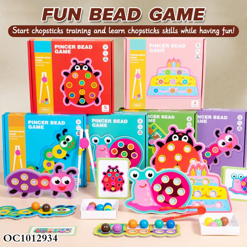 Pinch Beads Wooden Jigsaw Puzzles Busy Board Montessori Sensory Babies Toys for Toddlers with Pliers and Chopsticks