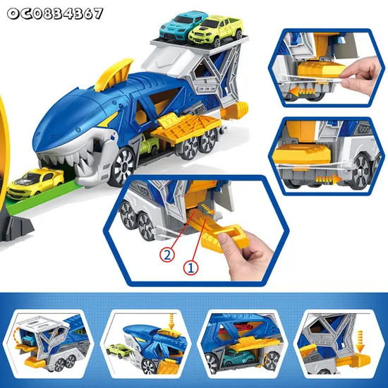 Ejection Flexible Racing Car Track Truck Catapult Small Transport Shark Car Gift Play Toys for Kids Boys with Mini Cars