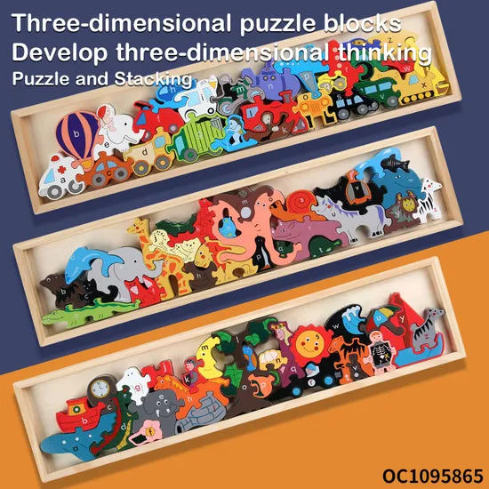 Jigsaw Puzzles Animal Shape Puzzle Blocks Toys Animal Wholesale Wooden Stack Balancing Board Games Toy for Kids Brain Development