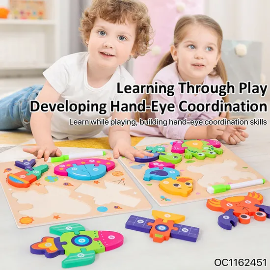 Early Learning Resources New Educational Toys Baby Drawing and Wooden Traffic Jigsaw Puzzle Frame Assembled Games Toy for Kids