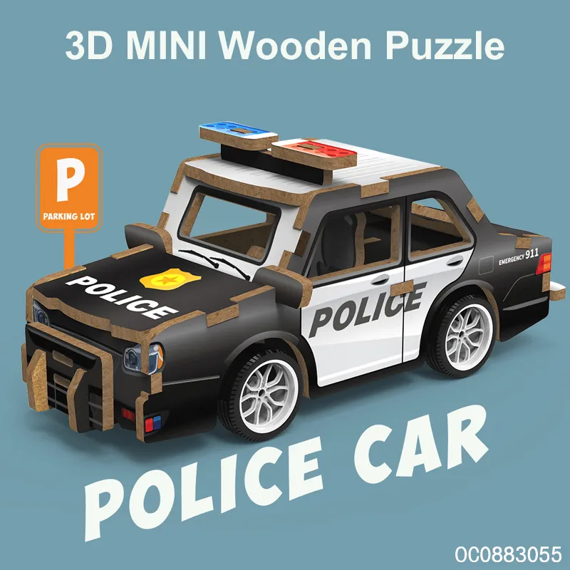 Children Educational 3D Wooden Jigsaw Puzzle Small Car Toys for Kids