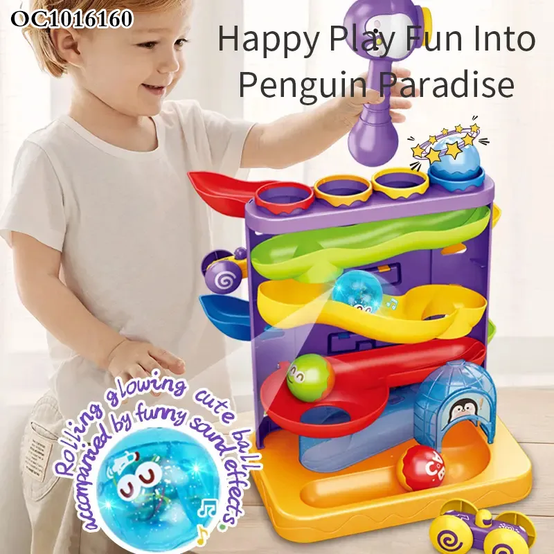 Toddler Activity Toys 1-3 Years Slot Car Race Track Sets Rolling Ball Track Tower Pieces Toys with Hammer