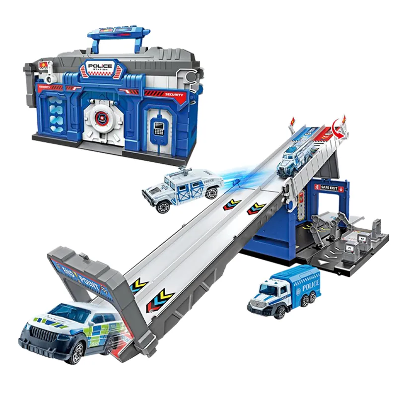 Cartoon City Track Parking Lot Toy Alloy Pull Back Car Role Play House Plastic Railway Racing Car Toys