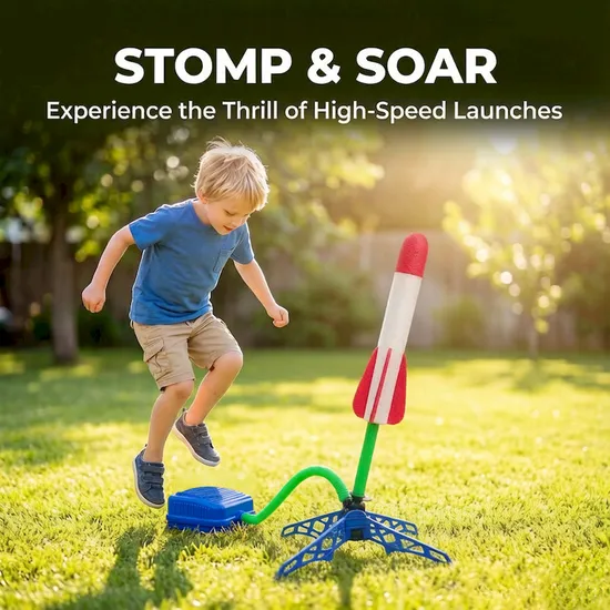 Foot Pump Flashing Foam Toy Rocket Launcher for Outdoor Games