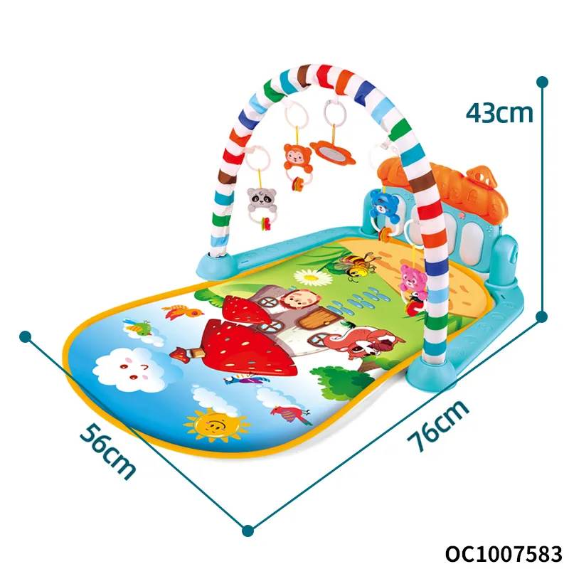 Cartoon Animals Design Baby Musical Activity Gym Foam Play Mat Piano for Floor Tummy Time with Hanging Rattles