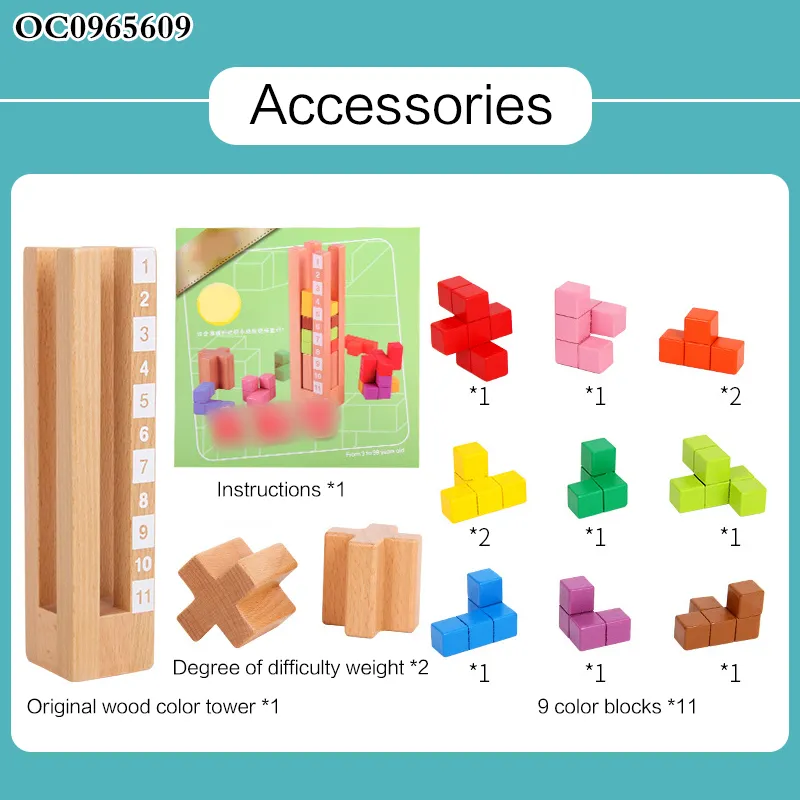 Wooden Building Blocks Stacked Toy Tower Games Wooden Tower Blocks for Child Brain Development
