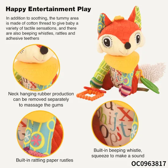 Baby Soothing Rattle Sensory Toy Stuffed Animal Toys Plush Bulk Fox with Big Eyes for Newborn