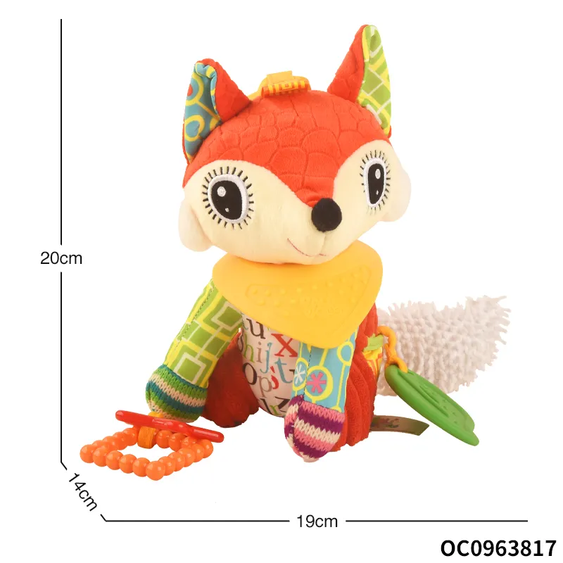 Baby Soothing Rattle Sensory Toy Stuffed Animal Toys Plush Bulk Fox with Big Eyes for Newborn