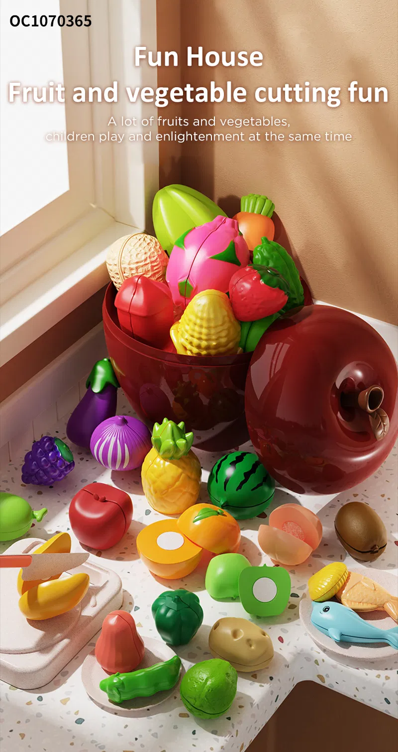 Color Sorting Set Funny Plastic Cutting Food kitchen Set for Kids Pretend Play Fruits and Vegetables Cut Educational Toys